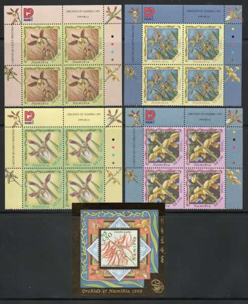 Namibia 1999 Orchids set of 4 in control blocks of 4 + M/S umm. SACC 308-12. Cat R449 (2023-25)