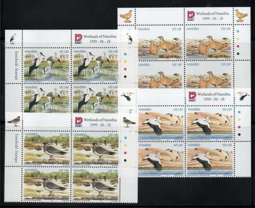 Namibia 1999 Namibian Wetlands - Birds set of 4 in blocks of 4 umm. SACC 303-306. Cat R328 (2023-25)