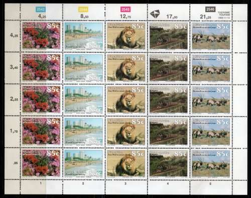 South Africa 1993 Tourism Sheet of 5 sets of 5 unmounted mint. SACC 847-851. Cat R200 (2023-25)