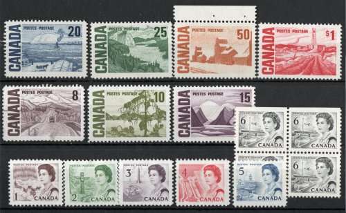Canada 1967 Original Definitive set of 13 lmm except 8c vfu. SG 579-590. Cat £8,50 (2013)