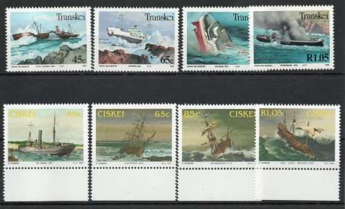 Shipwrecks 2 sets of 4 umm. Transkei SACC 318-321 & Ciskei SACC 247-250. Cat R145. (2023-25)