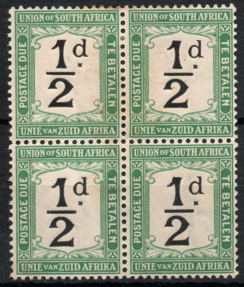 South Africa 1914-22 Postage Due ½d block of 4 mint. SACC 1. Cat R180. (2023-25)