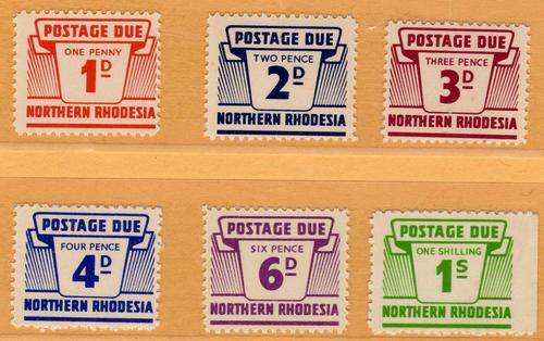 NORTHERN RHODESIA 1963 POSTAGE DUE SET OF 6 UMM. SACC 5 - 10.