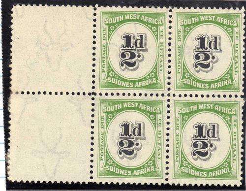 SWA 1931 P/DUE 1/2d BLOCK OF 4 UMM, MOUNTED ON SALVAGE ONLY. SACC 46