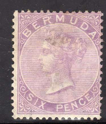 BERMUDA 1865 DEF 6d DULL MAUVE W/MARK CROWN CC. SG 7