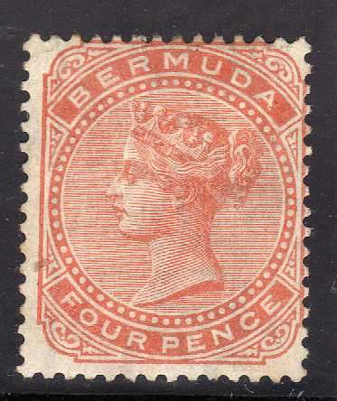 BERMUDA 1883 - 1904 4d ORANGE BROWN UNUSED. SG 28a CV GBP 35.