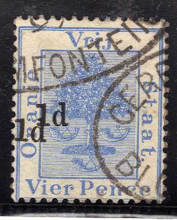 ORANGE FREE STATE 1890 1d ON 4d SURCHARGE DOUBLE (TYPEa) SACC 33a
