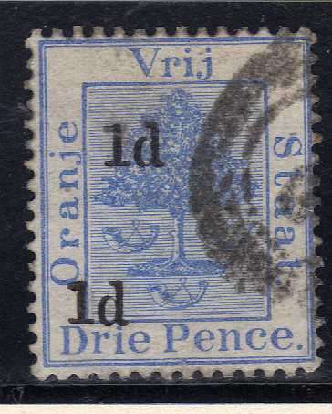 ORANGE FREE STATE 1890 1d ON 3d SURCHARGE DOUBLE (TYPE a). SACC 31a