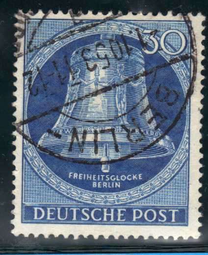 GERMANY (WEST BERLIN) 1953 FREEDOM BELL. 30PF BLUE CLAPPER IN CENTRE.
