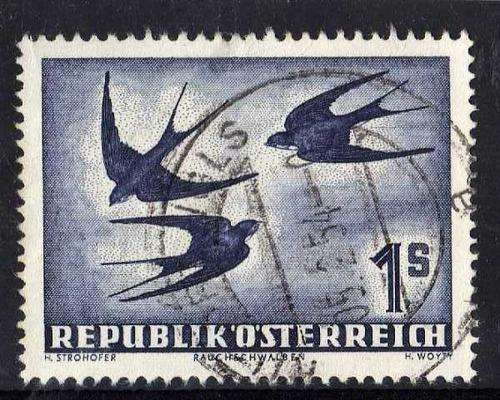 AUSTRIA 1950 AIR 1S VIOLET VFU. SG 1216. CAT VALUE 20 POUNDS.