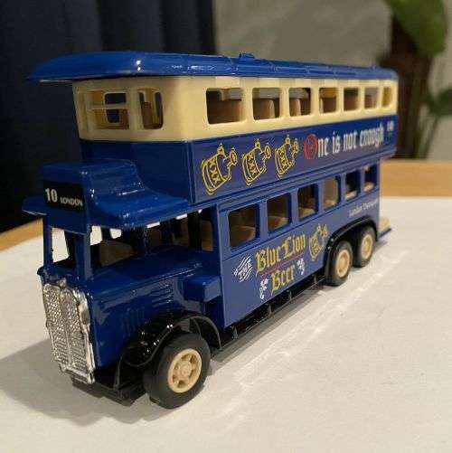 London Transport #10 Double Decker Blue Lion Beer die cast model.