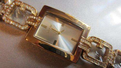 LADIES GUESS WATCH - GOLD RECTANGLE WHITE FACE!!!
