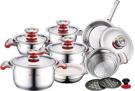 Royalty Line Colourful Knob 16-Piece Stainless Steel Cookware Set