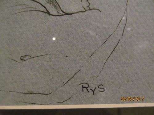 Framed Portrait Ink Sketch -- Nude Portrait Art - Signed RUTH SCHNYDER