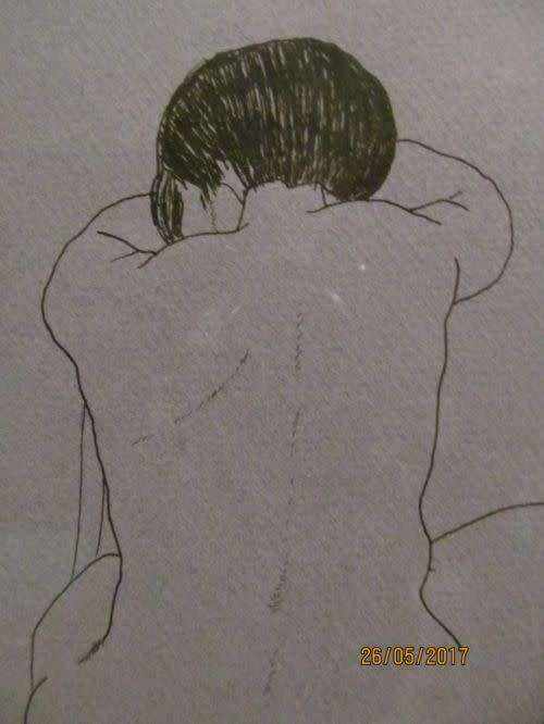 Framed Portrait Ink Sketch -- Nude Portrait Art - Signed RUTH SCHNYDER