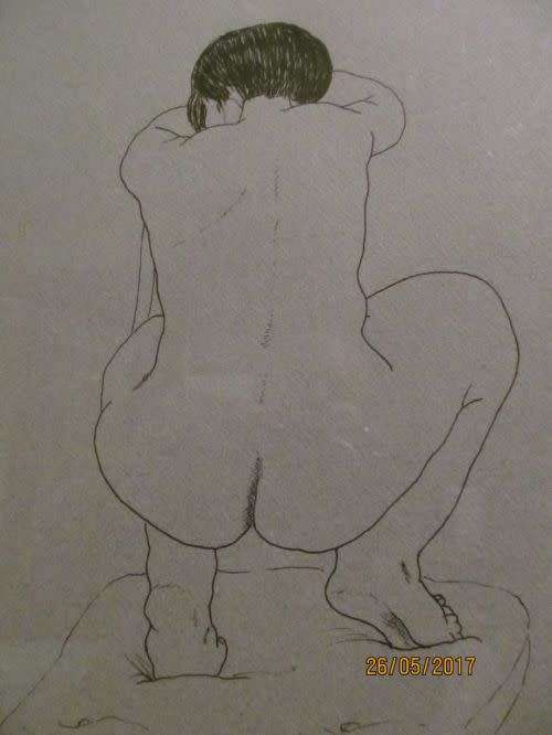 Framed Portrait Ink Sketch -- Nude Portrait Art - Signed RUTH SCHNYDER