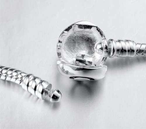 S925 Snake Chain Bracelet with Heart Clasp Marked Pandora, size 19