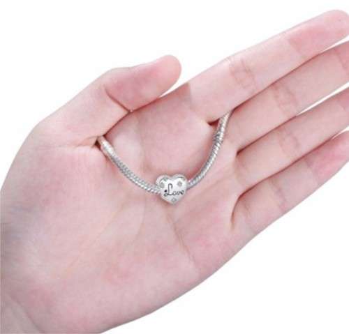 Love Script Sparkle Heart Charm fits Pandora Snake Chain Bracelet