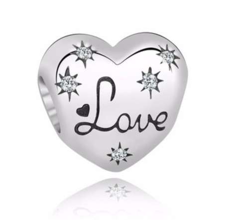 Love Script Sparkle Heart Charm fits Pandora Snake Chain Bracelet