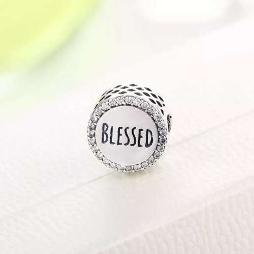 Sterling Silver Blessed Round Charm fits Pandora Snake Chain Bracelet