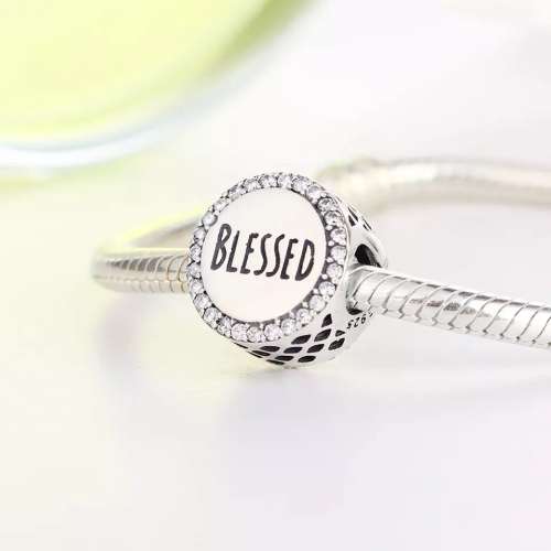 Sterling Silver Blessed Round Charm fits Pandora Snake Chain Bracelet