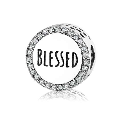 Sterling Silver Blessed Round Charm fits Pandora Snake Chain Bracelet