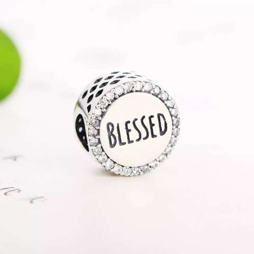 Sterling Silver Blessed Round Charm fits Pandora Snake Chain Bracelet