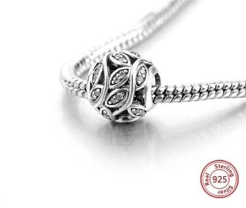 S925 Climbing Leaf Charm Bead inlaid with Cubic Zirconia fits Pandora Snake Chain Bracelet