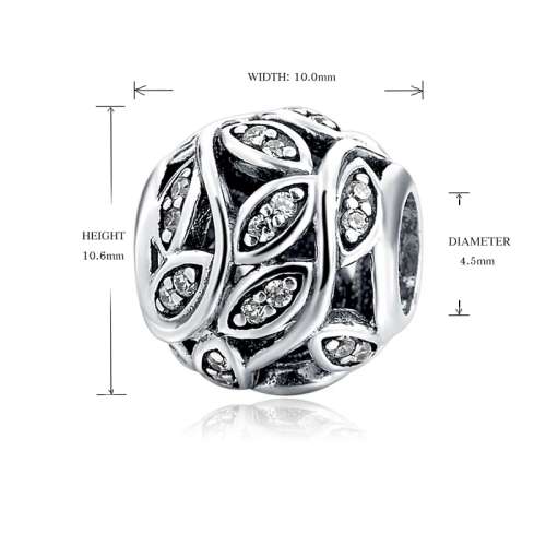 S925 Climbing Leaf Charm Bead inlaid with Cubic Zirconia fits Pandora Snake Chain Bracelet