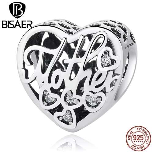 S925 Mother Son Bond Openwork Heart Charm fits Pandora Snake Chain Bracelet