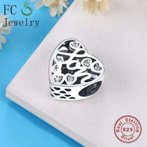 S925 Mother Son Bond Openwork Heart Charm fits Pandora Snake Chain Bracelet