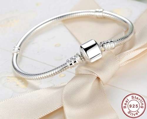 S925 Sterling Silver Snake Chain Bracelet with Barrel Clasp, size 19