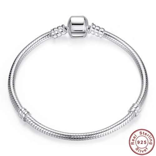 S925 Sterling Silver Snake Chain Bracelet with Barrel Clasp, size 19