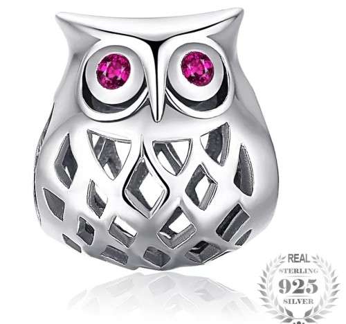 Sterling silver Cute Owl Charm fit Pandora Snake Chain Bracelet