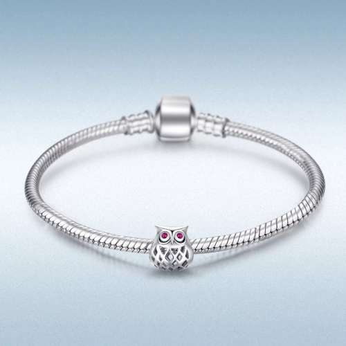 Sterling silver Cute Owl Charm fit Pandora Snake Chain Bracelet