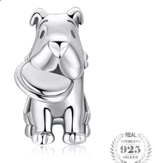 Sterling Silver Cute Dog with Frisbee Charm fit Pandora Snake Chain Bracelet