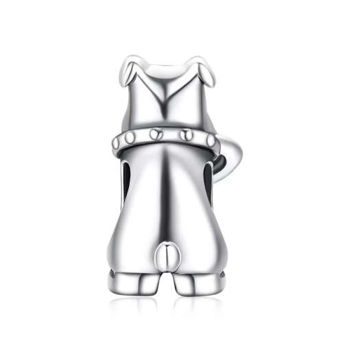 Sterling Silver Cute Dog with Frisbee Charm fit Pandora Snake Chain Bracelet