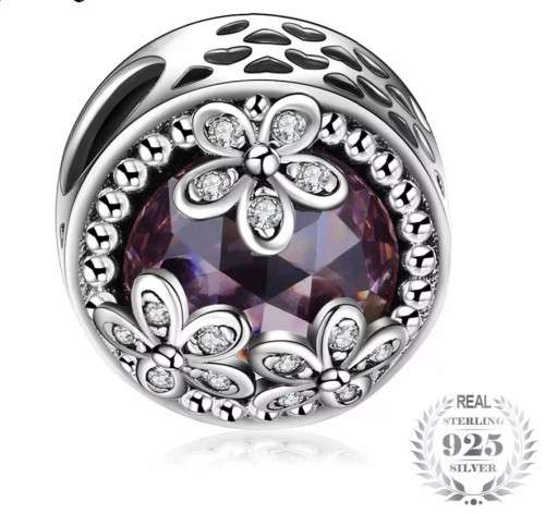 S925 Purple Sparkling Daisies Charm, fits Pandora Bracelets