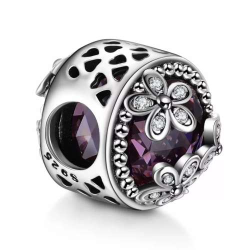 S925 Purple Sparkling Daisies Charm, fits Pandora Bracelets