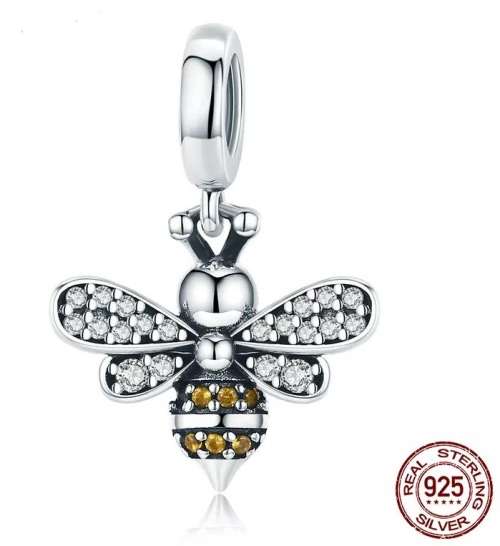 S925 Sterling Silver Dangling Bumble Bee Charm fits Pandora Snake Chain Bracelet