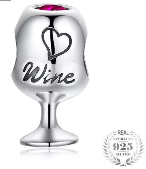 S925 Solid Red Wine Glass Charm, fits Pandora Bracelets
