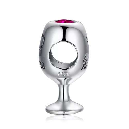 S925 Solid Red Wine Glass Charm, fits Pandora Bracelets