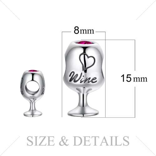 S925 Solid Red Wine Glass Charm, fits Pandora Bracelets