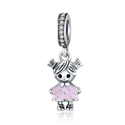 S295 Cute Girl Dangle Charm fits Pandora Snake Chain Bracelet