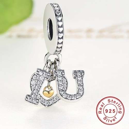 S295 Sparkly I Love U Dangle Charm fits Pandora Snake Chain Bracelet