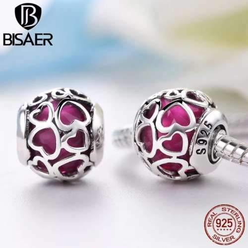 S925 Radiant Hearts Pink Charm fits Pandora Snake Chain Bracelet