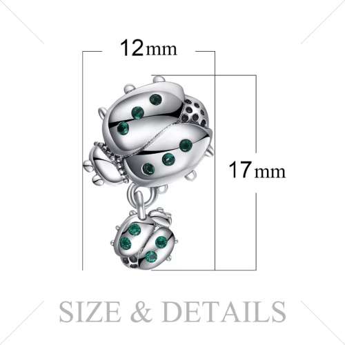 S925 Mother Child Ladybird Dangle Charm fits Pandora Snake Chain Bracelet