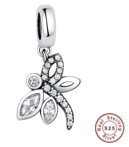 S925 Sterling Silver Dragonfly Dangling Charm fits Pandora Snake Chain Bracelet