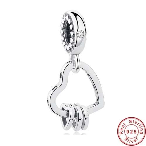 S295 Dangling Heart with Three Hearts Charm fits Pandora Snake Chain Bracelet