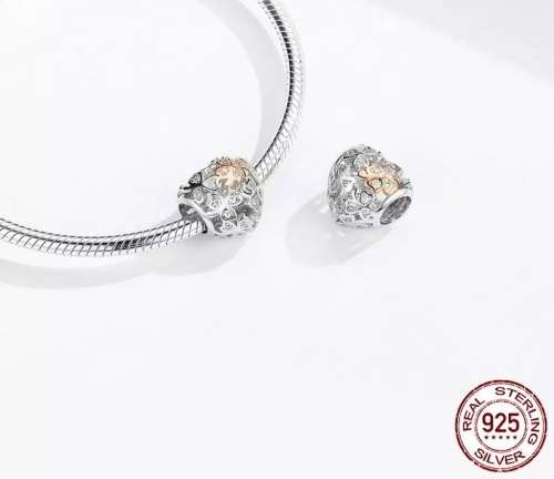 S925 Clover Openwork Heart Charm fits Pandora Snake Chain Bracelet